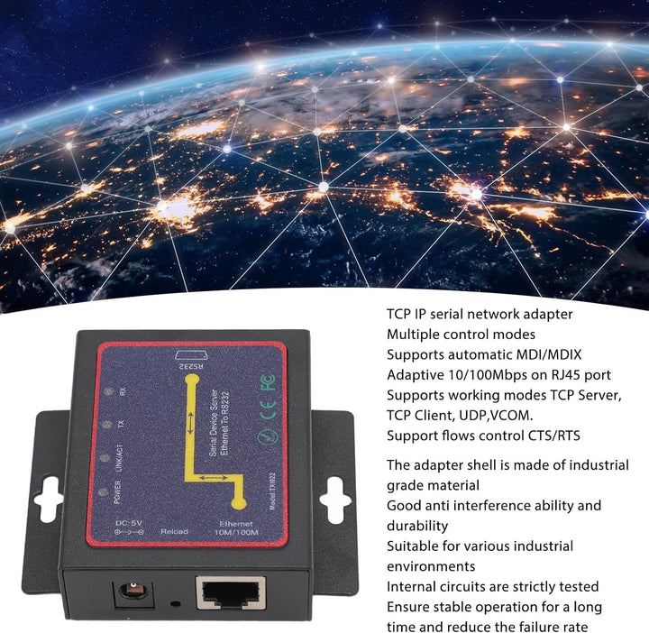 Asixxsix TXI022 RJ45 zu RS232 Serial Device Server, Iron RS232 zu IP Konverter Ethernet Bidirektiona