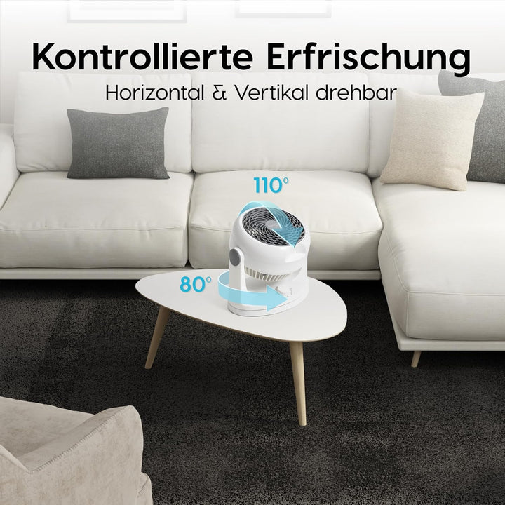 Woozoo, Leiser, leistungsstarker & tragbarer Tischventilator, 23m², Reichweite 12m, Oszillation, Ver