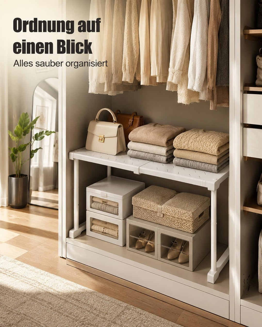 Stapelbar Schrank Kleiderschrank Organizer, Schrankeinsatz, Platzsparende Regal für Schrank innen, S