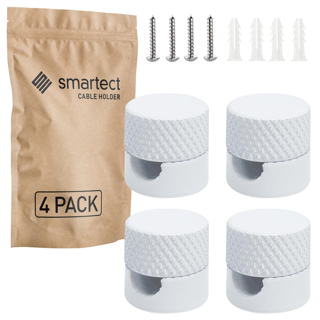 smartect Aluminium Wand- und Deckenpins für Textilkabel [4 Stück, Geriffelt, Weiss] Deckenbefestigun
