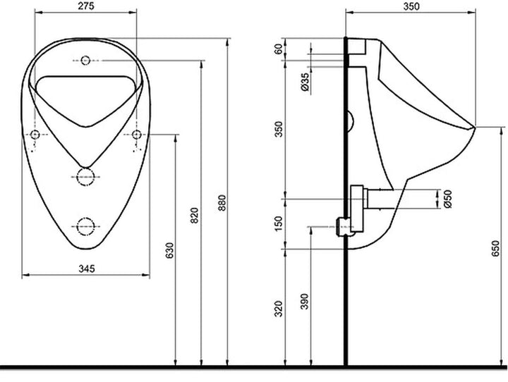VBChome Urinal Zulauf von Hinten Weiss Modern Hochwertig Keramik Pinkelbecken Pissoir Wandurinal Wan