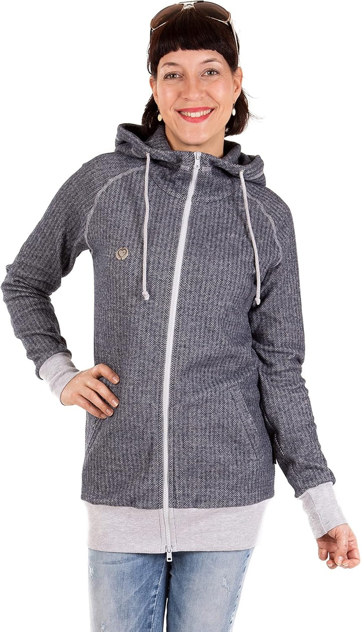 Viva la Mama 3in1 leichte Tragejacke für Mama und Baby, Umstandsjacke - Cleo, XS Anthrazit - Vorn un