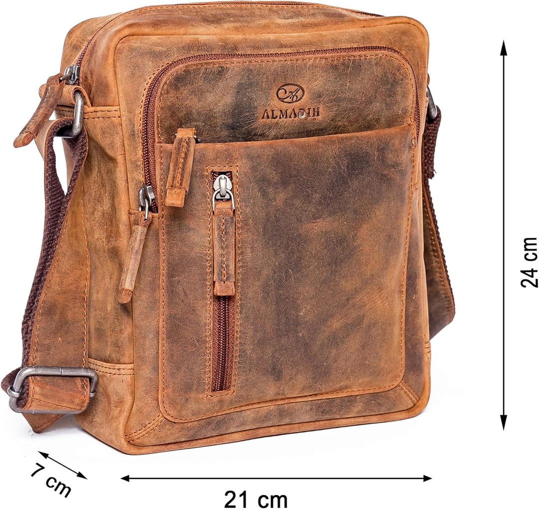 ALMADIH Leder Umhängetasche FINN Premium Rindsleder – Kompakte Messenger Schultertasche Freizeittasc