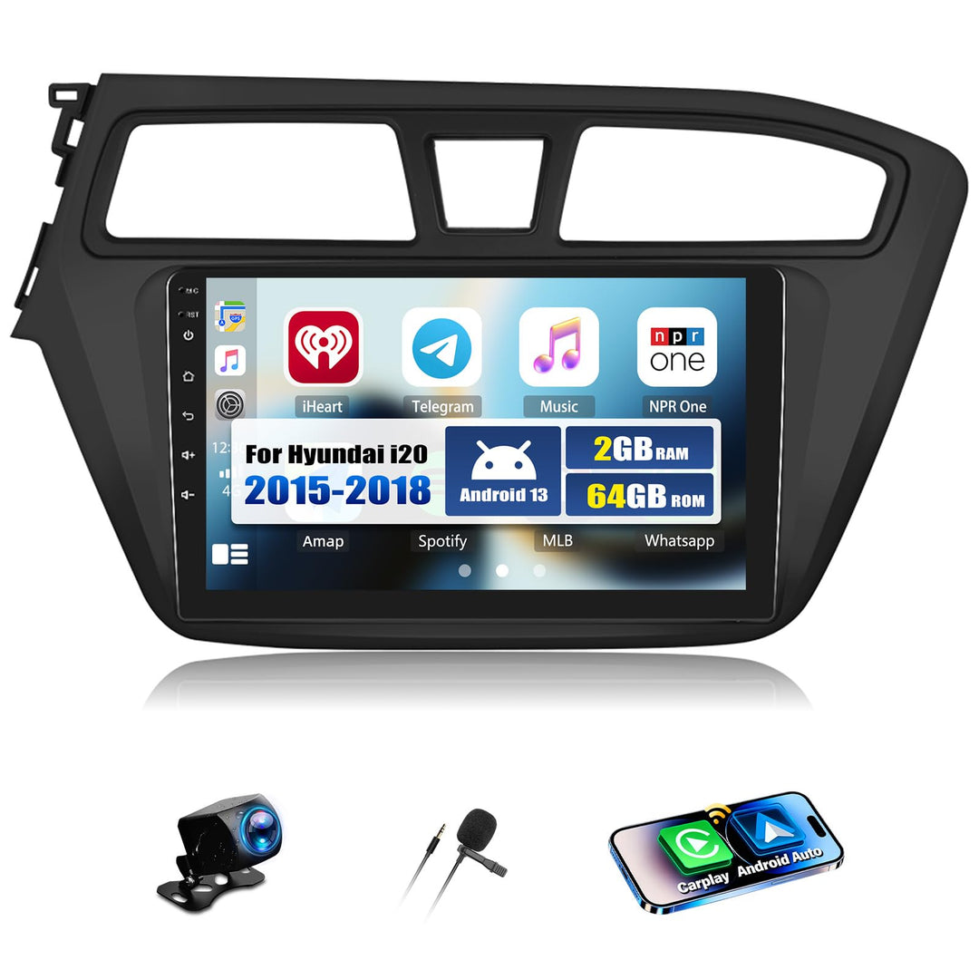 CAMECHO 2+64G Android 13 Navi Autoradio für Hyundai i20 2015-2018 mit 9 Zoll Touchscreen mit HD Rück