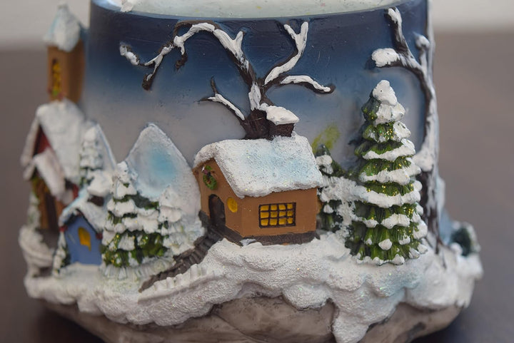 Dekohelden24 XXL Schneekugel mit Rotierung, Schneewirbel und Sound, Masse H/B/Ø Kugel: ca. 19,5 x 13