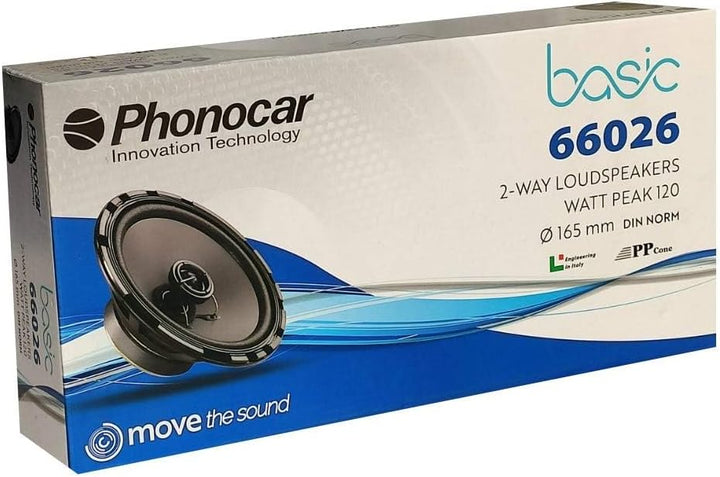 2 Lautsprecher PHONOCAR Basic 66026, koaxial, 2-Wege, 16,50 cm, 165 mm, 6,5 Zoll Durchmesser, 30 Wat