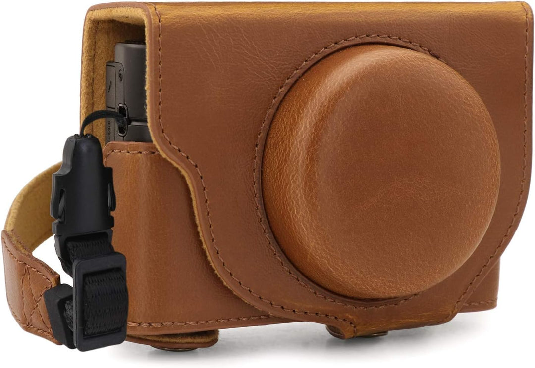 MegaGear MG1732 Ever Ready Leder Kameratasche mit Trageriemen kompatibel mit Sony Cyber-Shot DSC-RX1