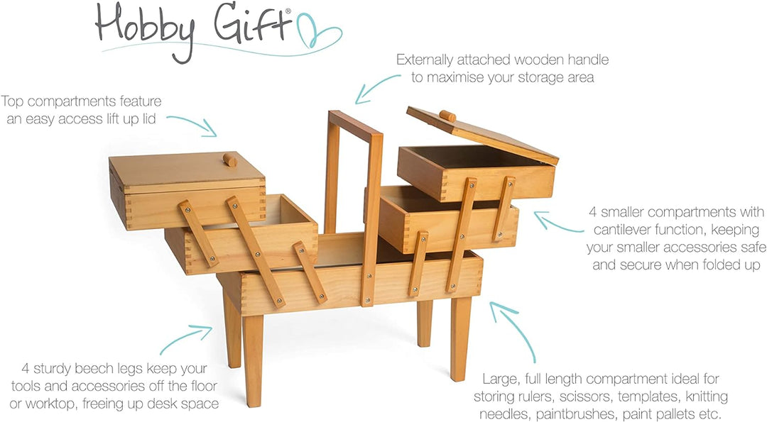 Hobby Gift GB8550 Wooden Workbox Holz Cantilever Sewing Hobby Craft Aufbewahrungsbox, 3 Ebenen mit B