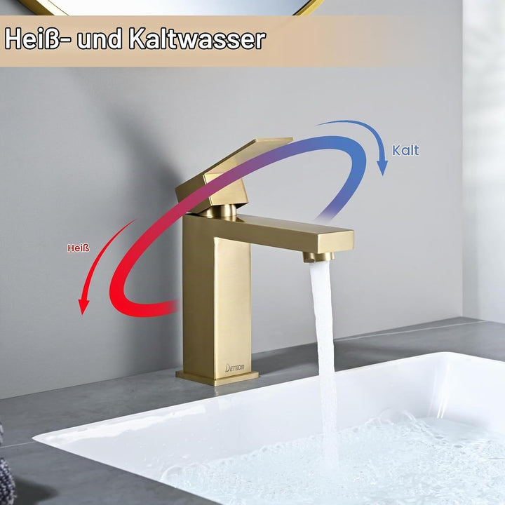 DETBOM Wasserhahn Bad,Mischbatterie Waschtischarmatur mit Geräuscharmem Keramischem Ventilkern,Armat