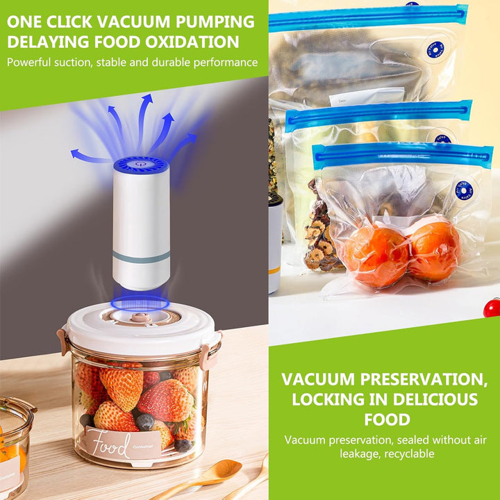 Vakuumiergerät mit 15 Vakuumbeuteln, Vakuumiergerät für Lebensmittel Mini Vakuumiergerät Handvakuumi