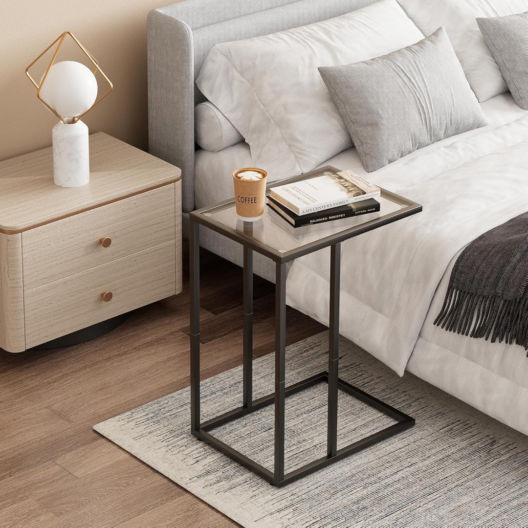 Beistelltisch, Couchtisch C Form, Wohnzimmertisch mit Metallgestell, Sofatisch, Kaffeetisch, Saugpla