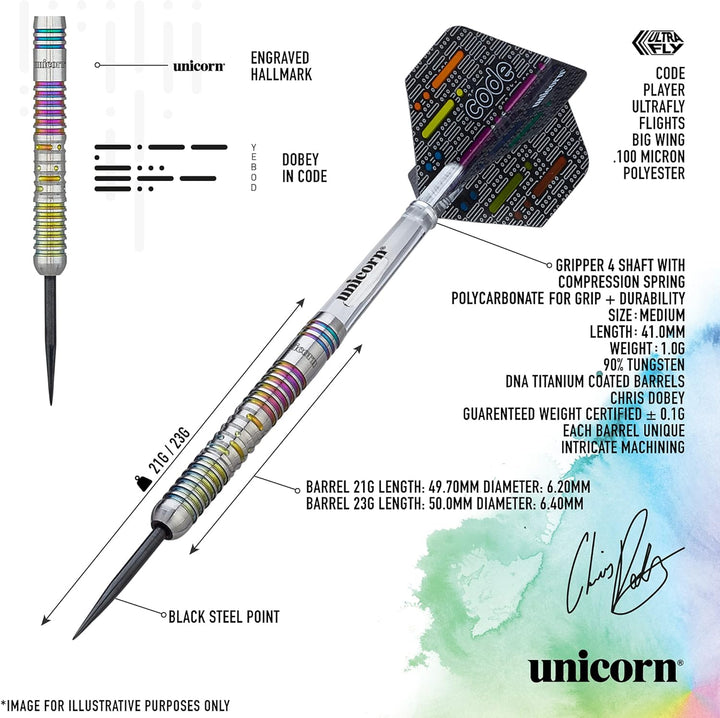 Unicorn-Darts-Set mit Stahlspitze, DNA-Profi-Spieler, Nachname, Morsecode-Design, 90% natürliches Wo