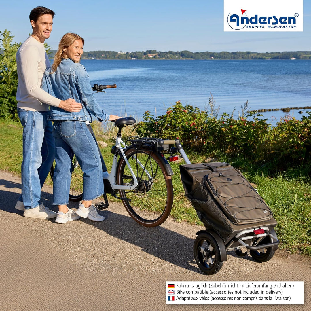 ANDERSEN Einkaufstrolley - Tura Shopper Fado 3.0 Oliv | Fahrradanhänger, Luftbereifung, ergonomische