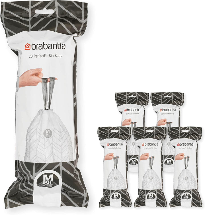 Brabantia Müllbeutel PerfectFit Multipack (Code M - 60L) Extra Starke Müllsäcke mit Zugband, 6 rolle