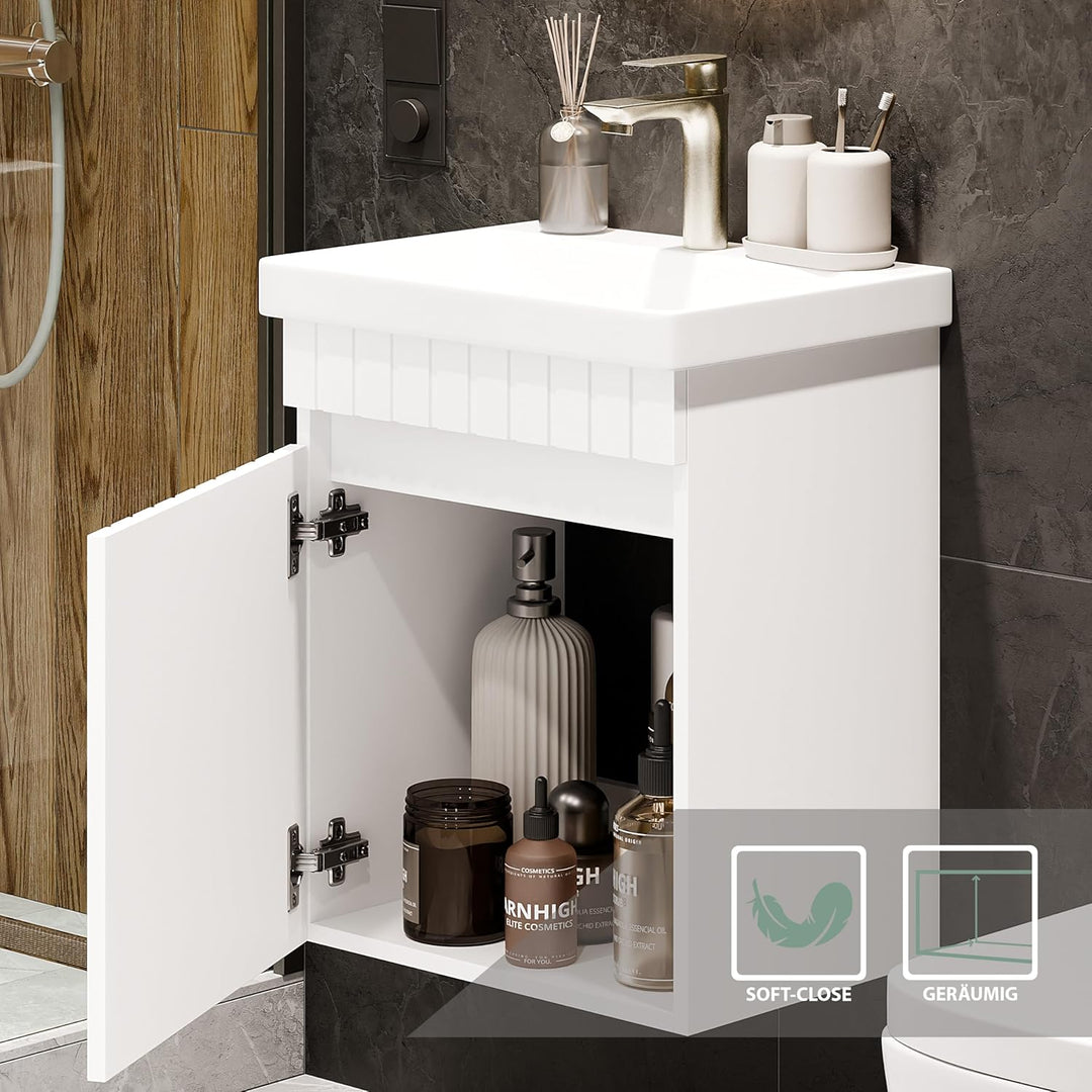 Planetmöbel Cosmia Badmöbel Set Waschbecken mit Unterschrank 50 x 60 x 35 cm Weiss, Badezimmer Spieg