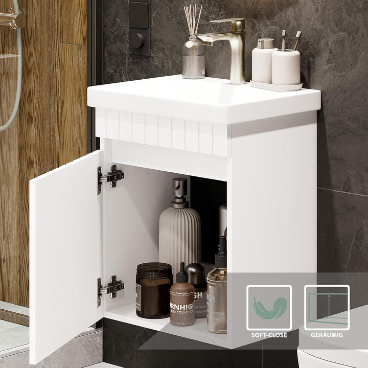 Planetmöbel Cosmia Badmöbel Set Waschbecken mit Unterschrank 50 x 60 x 35 cm Weiss, Badezimmer Spieg