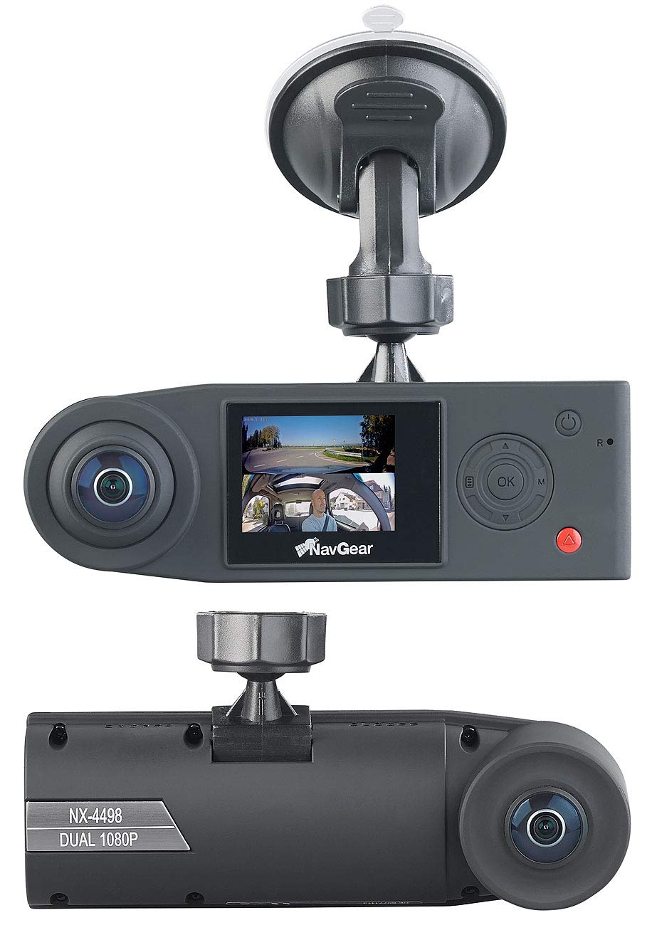 NavGear Kamera für Auto: Full-HD-Dashcam mit 2 Kameras für 360°-Panorama-Sicht, G-Sensor (Autokamera