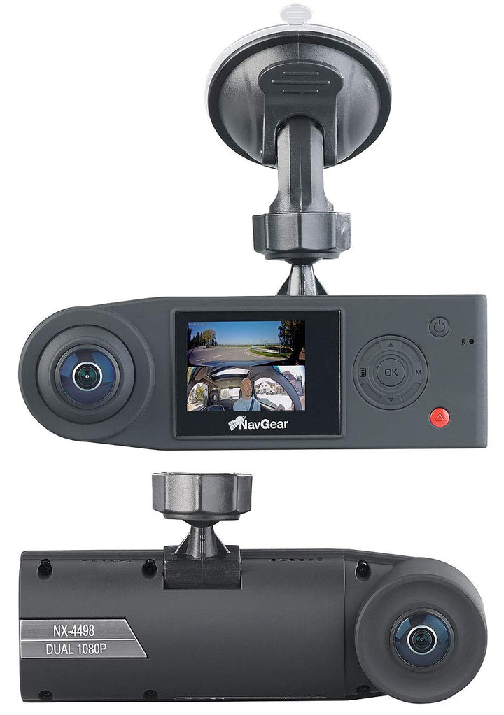 NavGear Kamera für Auto: Full-HD-Dashcam mit 2 Kameras für 360°-Panorama-Sicht, G-Sensor (Autokamera