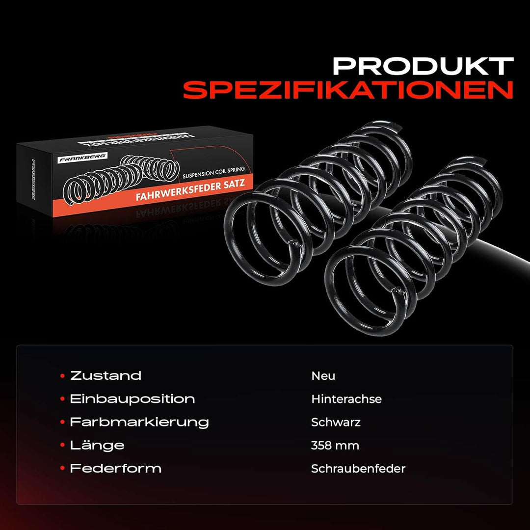 Frankberg 2x Federn Fahrwerksfeder Hinterachse Kompatibel mit Mondeo III Turnier BWY 1.8L 2.0L 2.2L