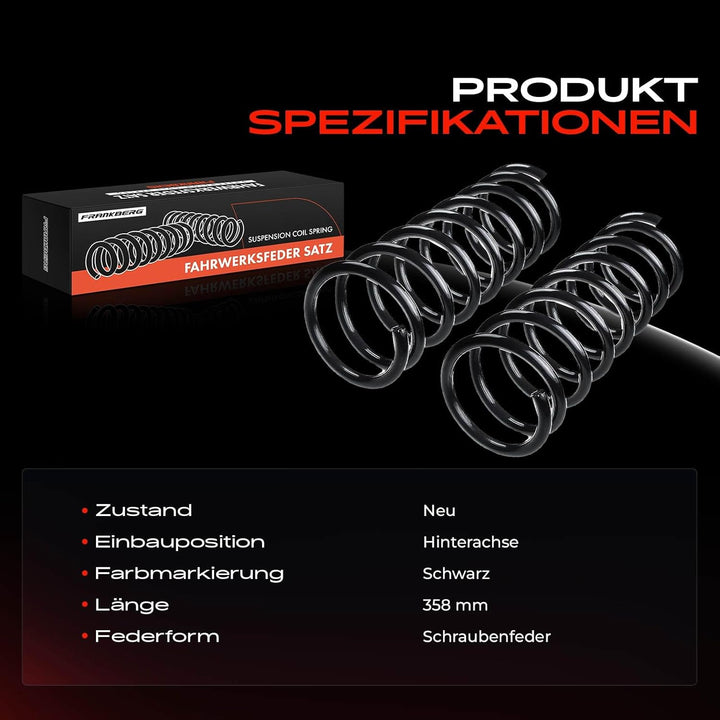 Frankberg 2x Federn Fahrwerksfeder Hinterachse Kompatibel mit Mondeo III Turnier BWY 1.8L 2.0L 2.2L