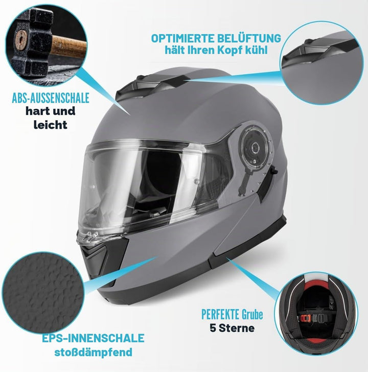 VINZ Santos Klapphelm mit Sonnenblende | ECE 22.06 &amp; PINLOCK vorbereitet | Motorrad Helm Integralhel