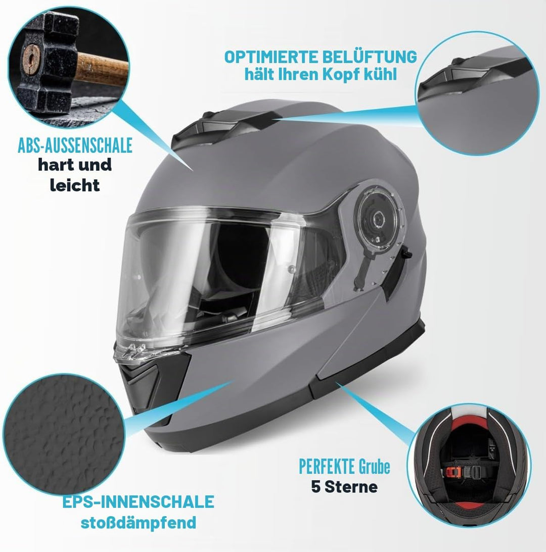 VINZ Santos Klapphelm mit Sonnenblende | ECE 22.06 &amp; PINLOCK vorbereitet | Motorrad Helm Integralhel