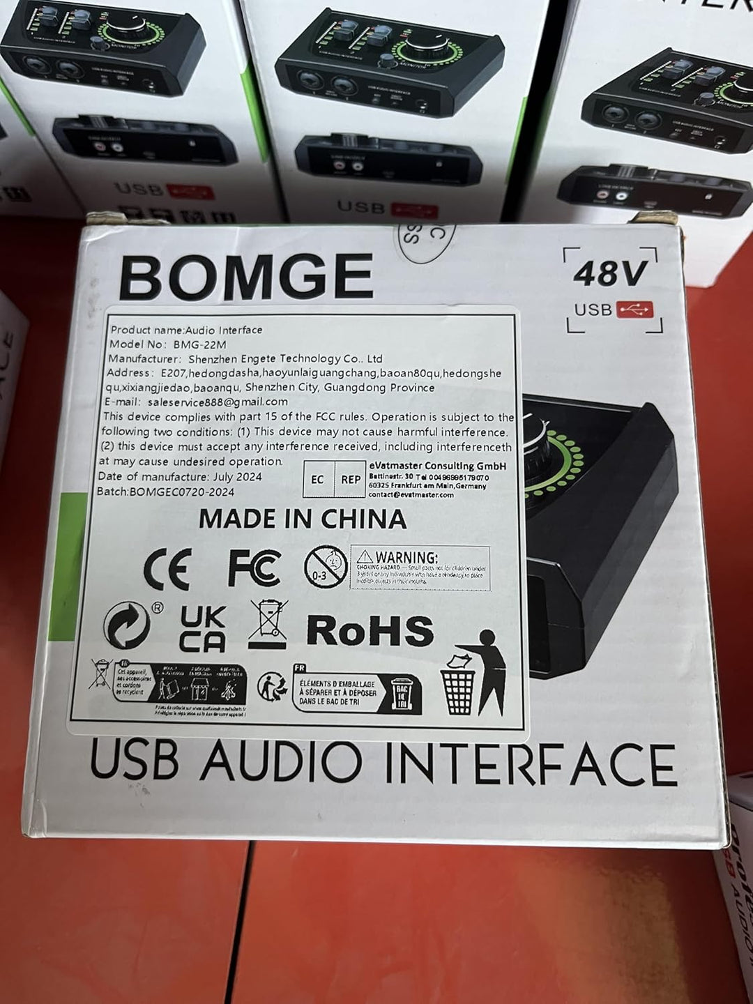 BOMGE Mini-2-Kanal-USB-Audio-Schnittstelle für Aufnahmen, Streaming und Podcasting, mit XLR/48 V Pha
