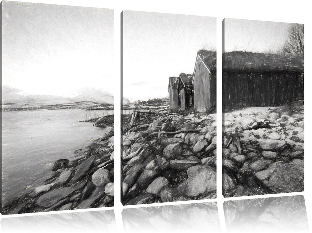 Pixxprint Küste der norwegischen See Tromso als Leinwandbild/Grösse: 3 Teilig (120x80) cm/Wandbild/K