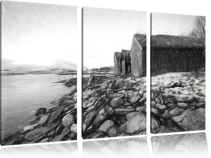 Pixxprint Küste der norwegischen See Tromso als Leinwandbild/Grösse: 3 Teilig (120x80) cm/Wandbild/K