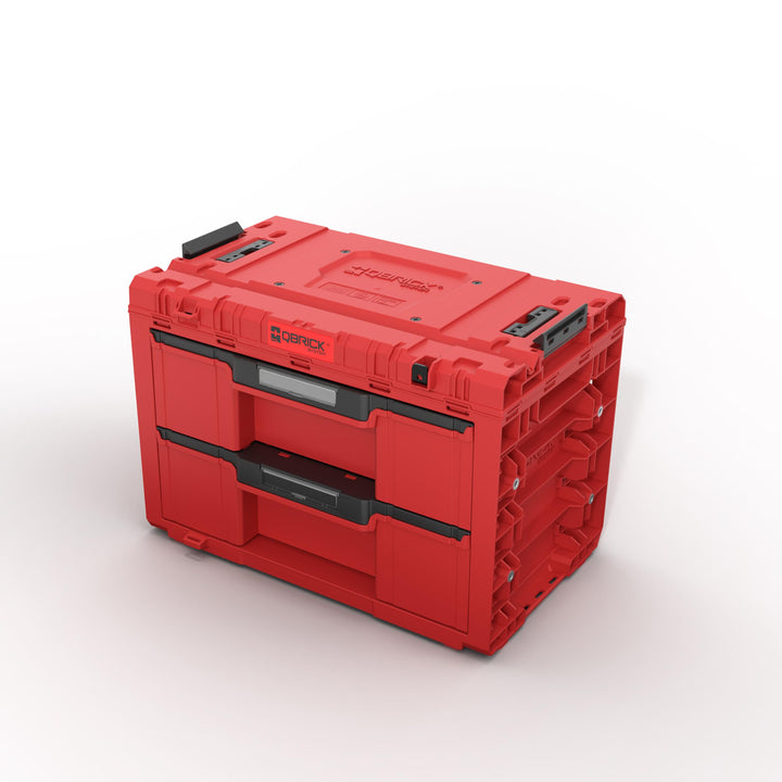 Qbrick System Werkzeugkoffer Sortierbox Leer - 2 Schubladen - Werkzeugkiste - 542 x 335 x 369 mm Rot
