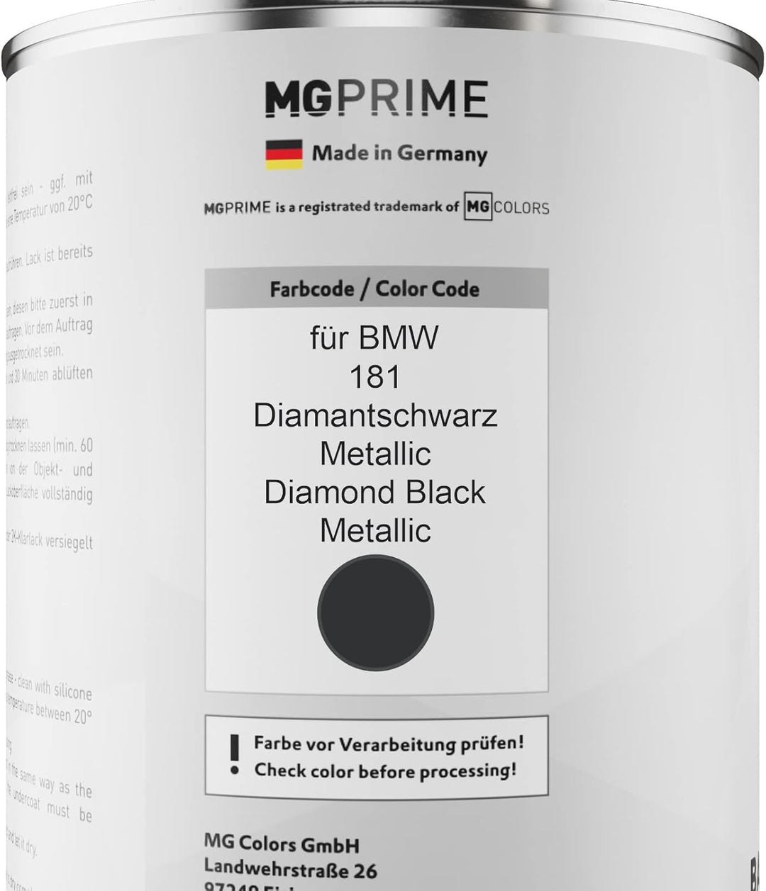 MG PRIME Autolack Dose Set für BMW 181 Diamantschwarz Metallic/Diamond Black Metallic Basislack 2K K