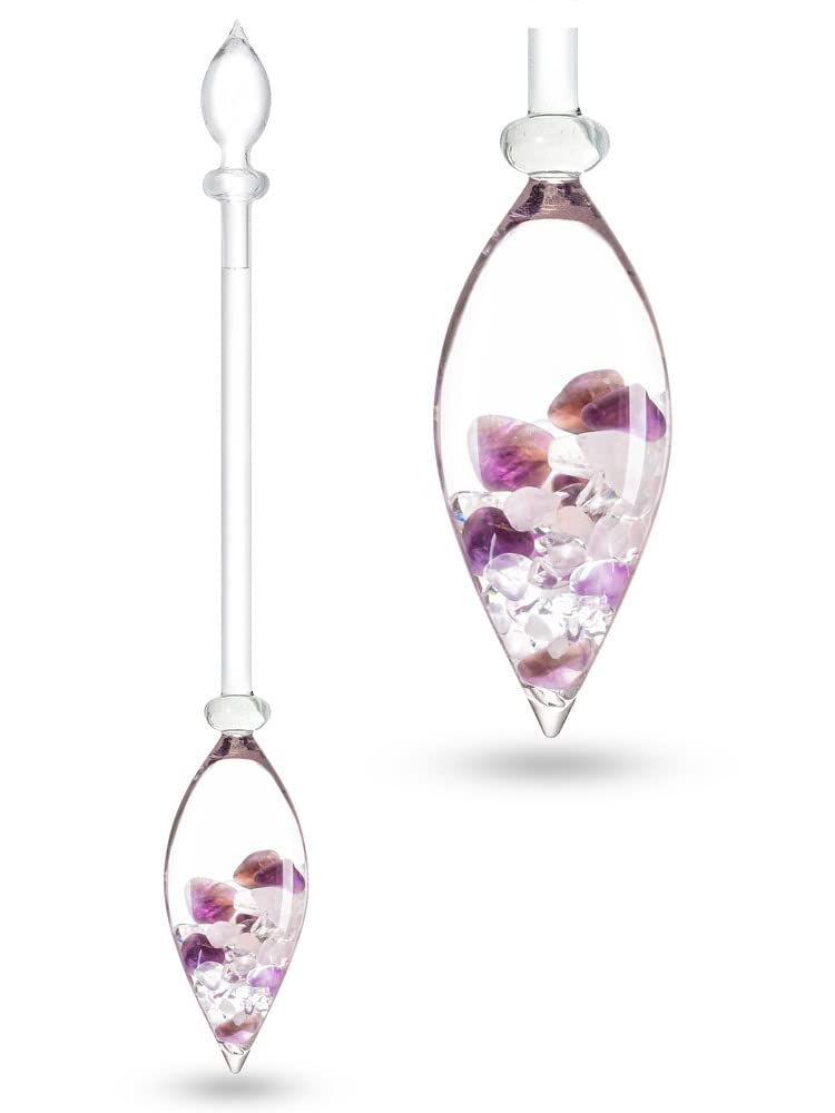 VitaJuwel WELLNESS Edelsteinphiole mit Amethyst, Rosenquarz & Bergkristall Wellness Fläschchen Rose,