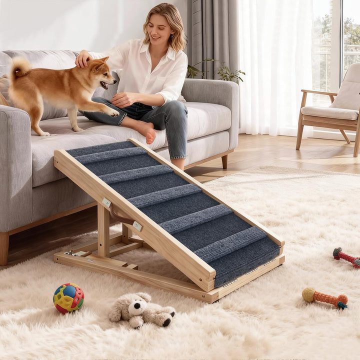 Tukailai Hunderampe aus Holz 70cm Lang Hundetreppe für Bett Sofa Auto Klappbare 2 Höhenverstellbar H