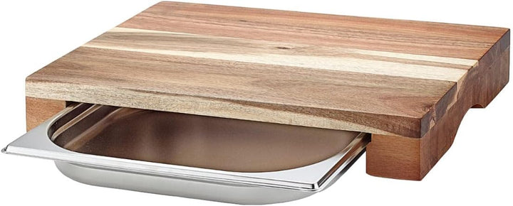 SANTOS Schneidebrett Akazie mit Auffangschale - 43x7x28cm- Serviertablett Gross - Holzbrett zum Hack