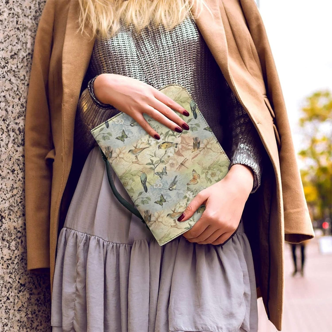 Kuiaobaty Bibeltasche mit Vögeln, Blumenmuster, Kunstleder, Vintage-Landhaus-Buchtasche, Kirchentasc
