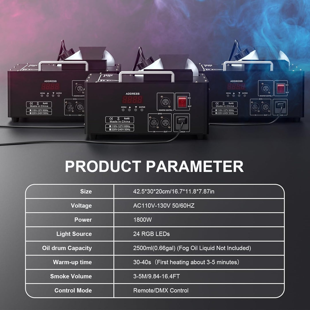 24 LED Nebelmaschine mit Lichteffekt, 1800W Rauchmaschinen Bühneneffekt RGBW Fog Machine mit Fernbed