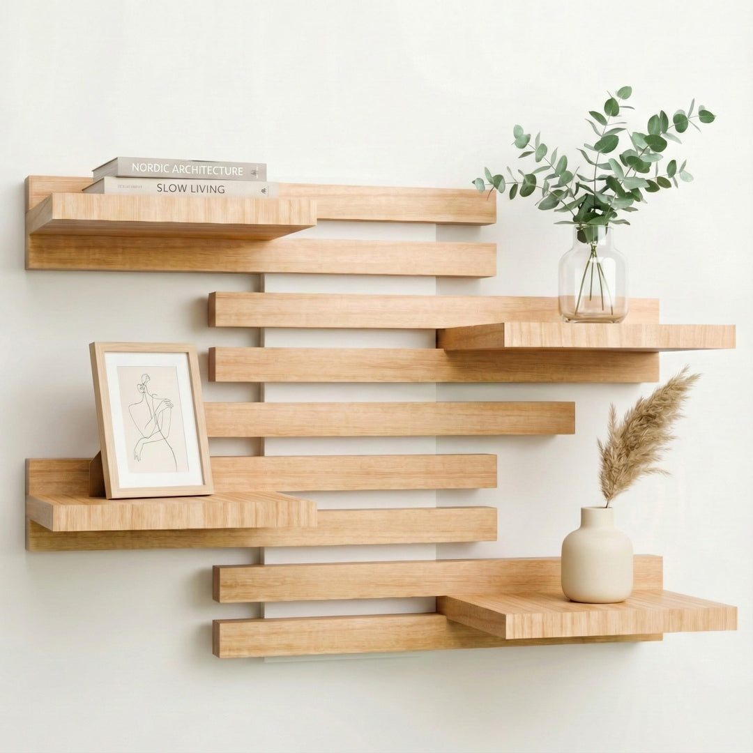Wandregal Holz Hängend - Modulares Bücherregal Set aus Massivholz - Schwebendes Regalbrett für Wohnz