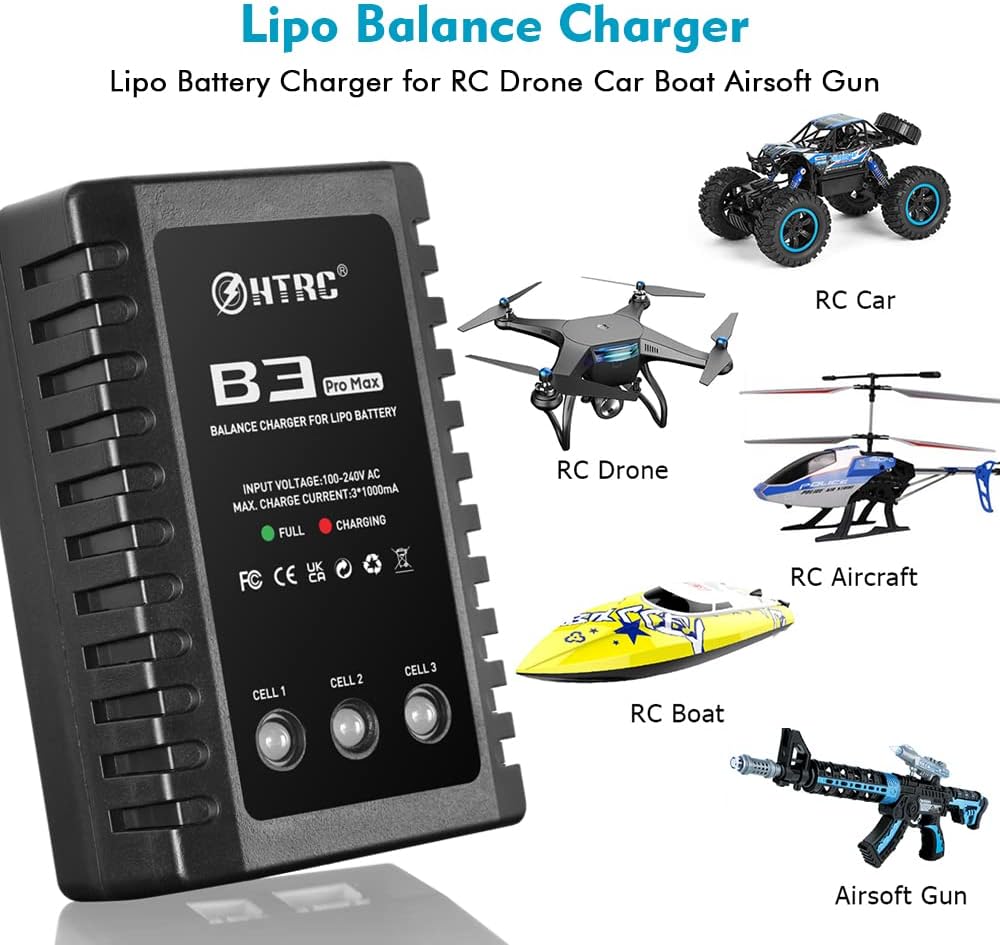 Haisito B3 ProMax Lipo Ladegerät für 2S 3S Akku(7.4V, 11.1V), Kompaktes RC Ladegerät Balancer Airsof