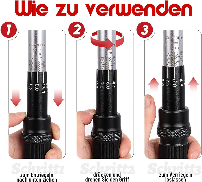 UYECOVE Drehmomentschlüssel 1/2 Zoll, 40-220 NMDrehmomentschlüssel Auto, ±3% Hohe Präzision, 72 Zähn