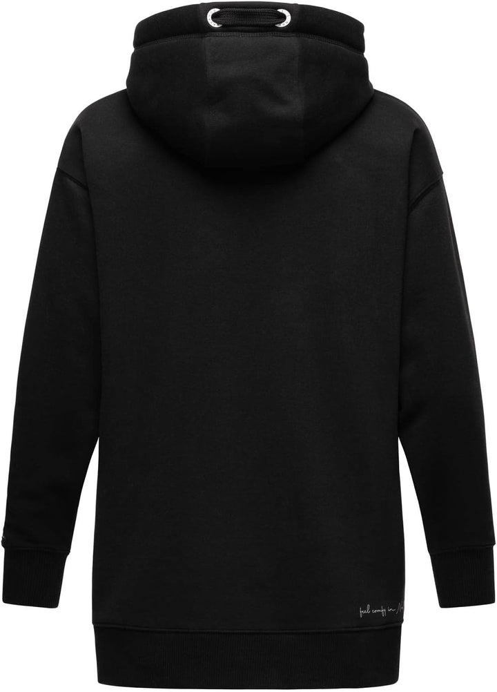 Navahoo Damen Sweatshirt Kapuzenpullover Oversize Long Hoodie Silberengelchen S-XXL S Schwarz, S Sch