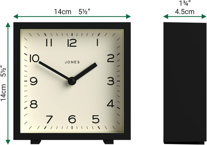 JONES CLOCKS® 'Disco' Schreibtischuhr – Elegantes, quadratisches Design in Schwarz, stilvoll und gut