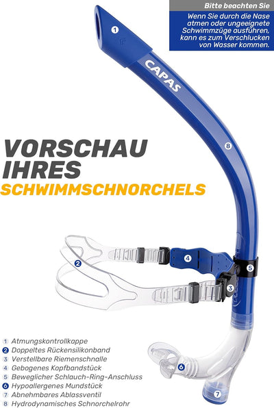 CAPAS Training Schwimmen Schnorchel für Runde Schwimmen, ideale Passform, Schwimmer-Schnorchel mit F