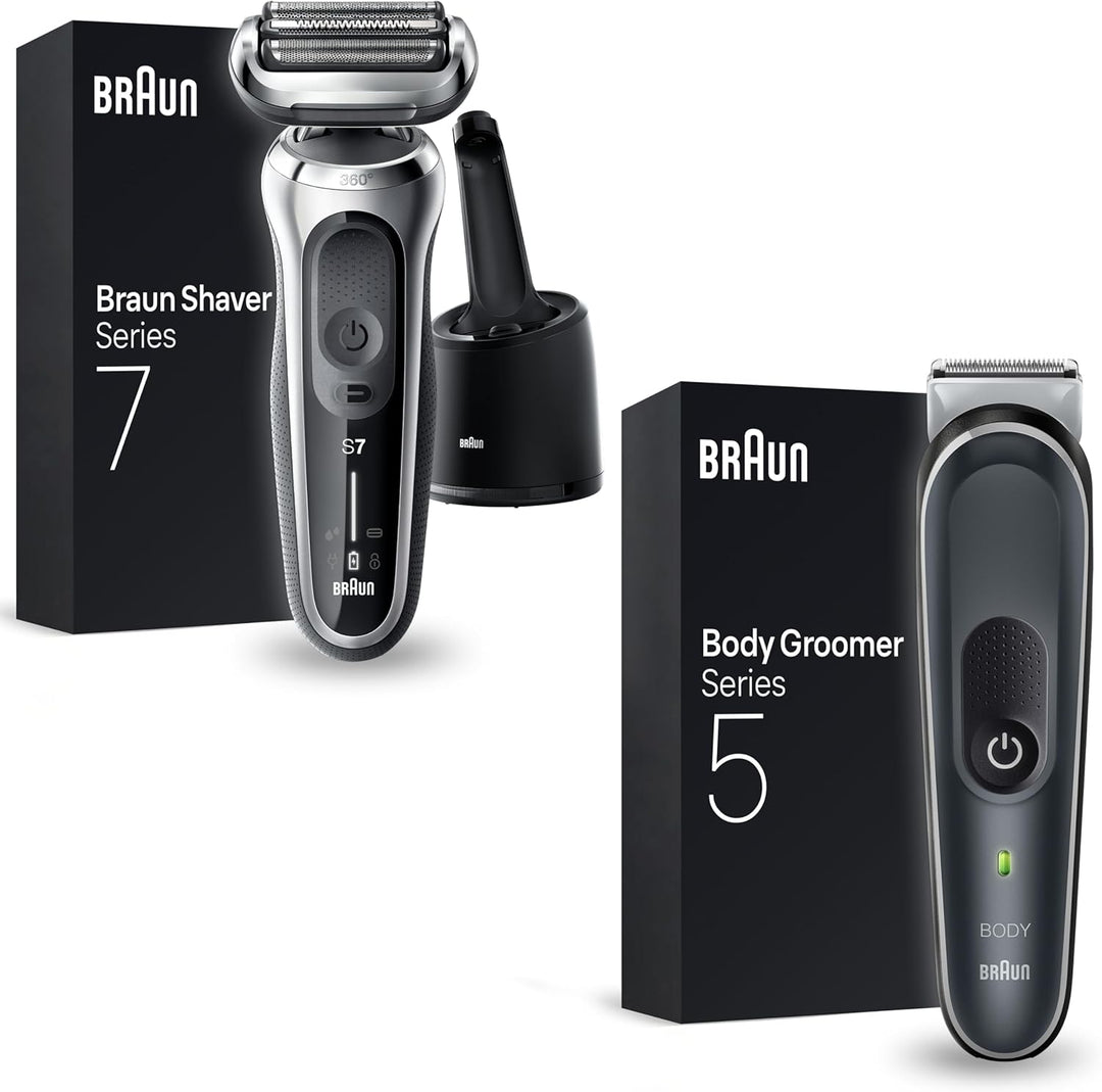 Braun Series 7 Flex mit Reinigungsstation, Trimmer & Rasierer Herren Elektrisch, silber + Bodygroome