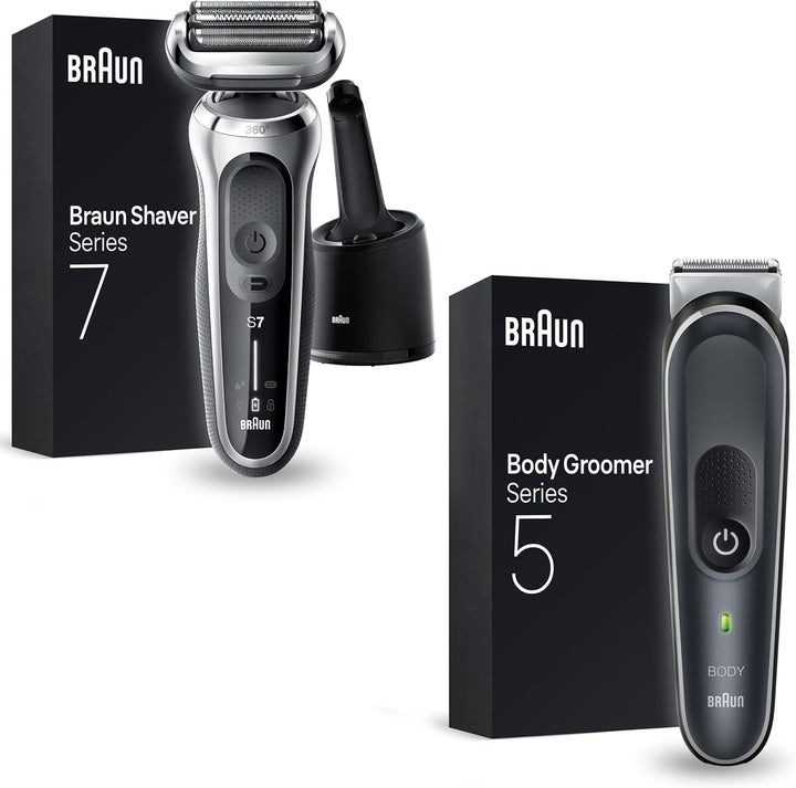 Braun Series 7 Flex mit Reinigungsstation, Trimmer & Rasierer Herren Elektrisch, silber + Bodygroome