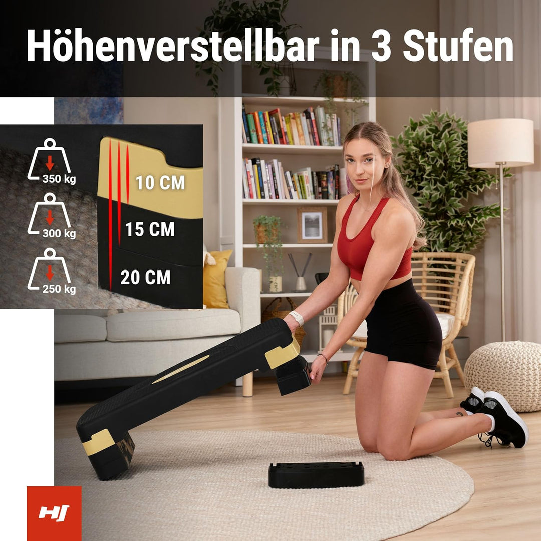 Hop-Sport Steppbrett HS-PP033AS für Zuhause - höhenverstellbarer Aerobic Stepper Fitness mit 3 Stufe