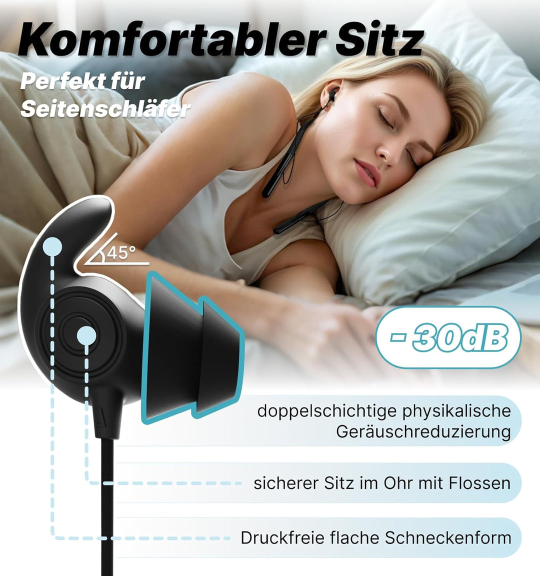 Hmusic HS88 Bluetooth Schlaf Kopfhörer für Seitenschläfer, Schlafmodus, Flache/dünne geräuschblockie