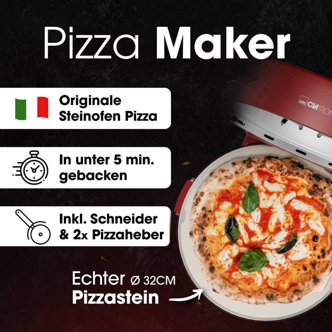Clatronic® Pizzaofen | Pizzarette 350°C f. italienische Steinofen Pizza zu Hause | Pizzaofen elektri