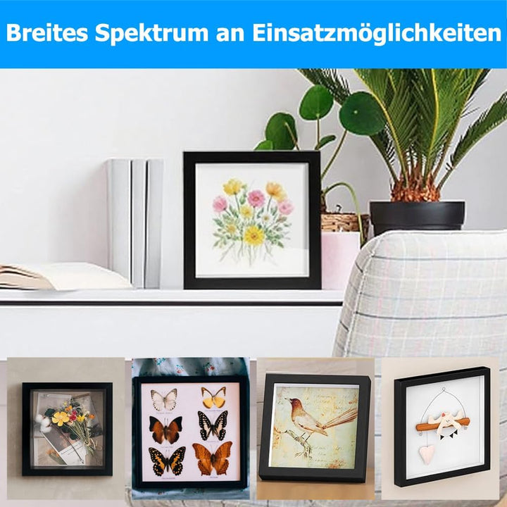 3D Bilderrahmen Zum Befüllen, 25 x 25 cm Bilderrahmen Tief Hölzern Bis 3cm zum Befüllen für Objekte