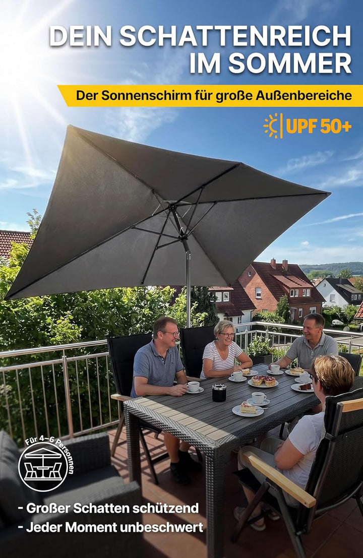 4smile Sonnenschirm Balkon mit Kurbel, Sonnenschirm rechteckig 300x200 cm | UV 50+ Sonnenschutz Balk