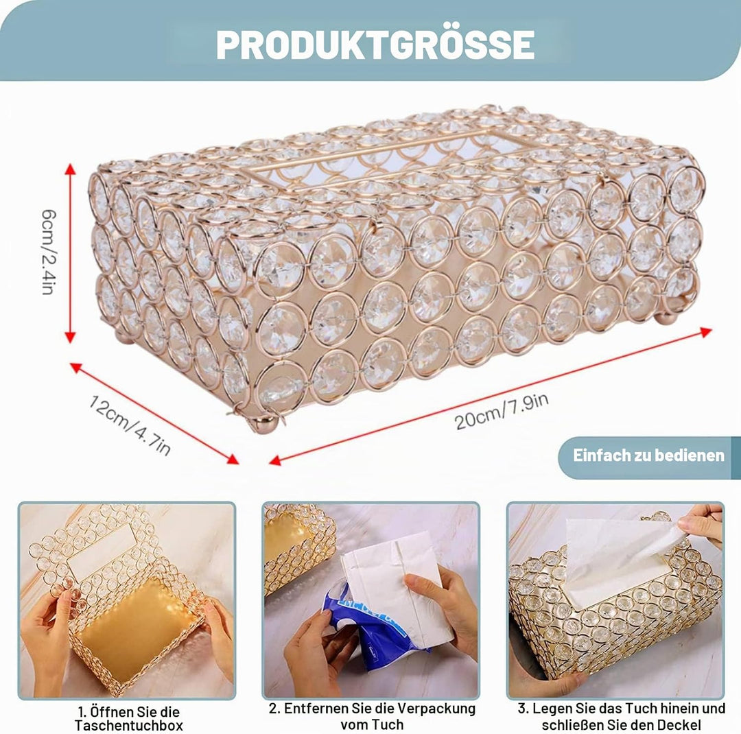 Dekorative Kristall Tissue Box, Rechteckige Tisch Taschentuchhalter Abdeckung Komestikbox Taschentuc